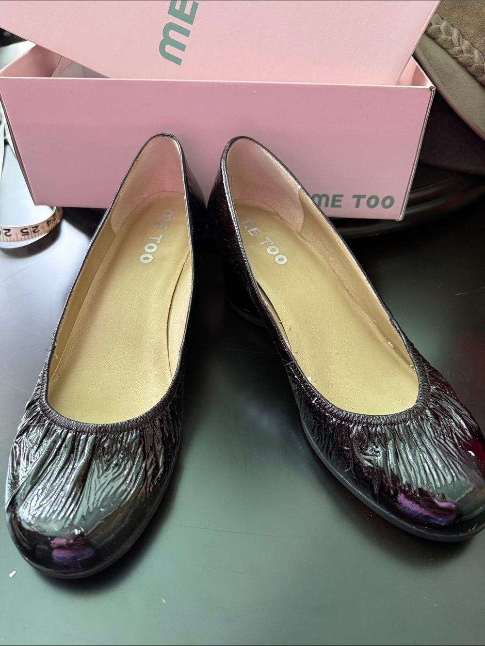 Black patin kitten heel shoes